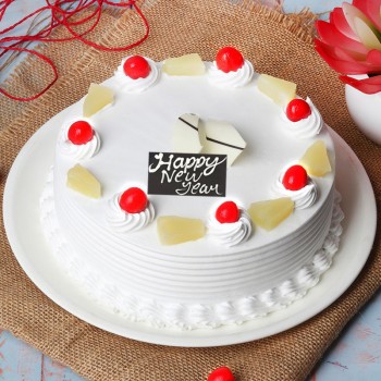 Red New Year Theme Cake Delivery In Delhi NCR