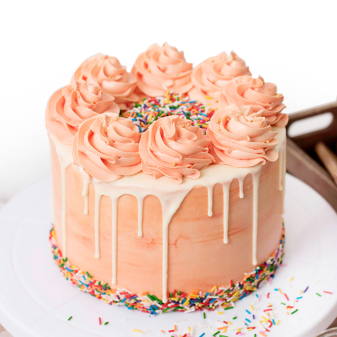 Peach Roses Truffle 2 Tier Cake - Luv Flower & Cake